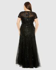Plus Size Dresses | Women Mac Duggal Short Sleeve Heavy Applique Dress Black
