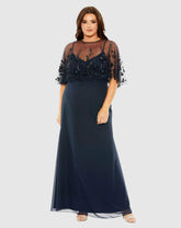Plus Size Dresses | Women Mac Duggal Sleeveless Dress With Embellished Cape Midnight