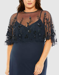 Plus Size Dresses | Women Mac Duggal Sleeveless Dress With Embellished Cape Midnight