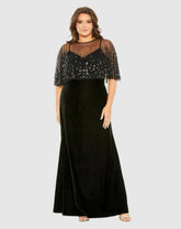 Plus Size Dresses | Women Mac Duggal Sleeveless Velvet Dress With Embellished Cape Black