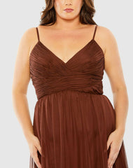 Plus Size Dresses | Women Mac Duggal Tiered V-Neckline Ruched Gown Chocolate