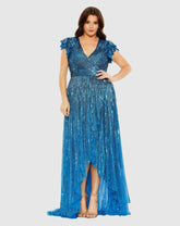Plus Size Dresses | Women Mac Duggal V-Neck Flutter Sleeve High-Low Gown (Plus) Teal