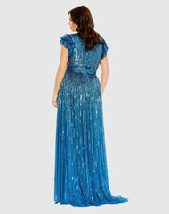Plus Size Dresses | Women Mac Duggal V-Neck Flutter Sleeve High-Low Gown (Plus) Teal