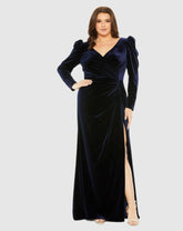 Plus Size Dresses | Women Mac Duggal Velvet Long Sleeve Gown Midnight