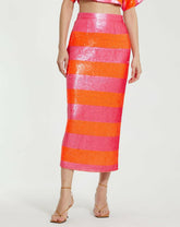 Skirts | Women Mac Duggal Classic Sequin Striped Midi Pencil Skirt - FINAL SALE Hot Pink Multi