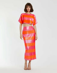 Skirts | Women Mac Duggal Classic Sequin Striped Midi Pencil Skirt - FINAL SALE Hot Pink Multi