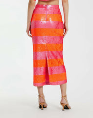Skirts | Women Mac Duggal Classic Sequin Striped Midi Pencil Skirt - FINAL SALE Hot Pink Multi