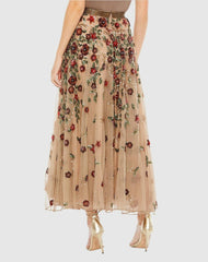 Skirts | Women Mac Duggal Floral Beaded Long Chiffon Skirt Coffee