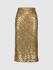 Skirts | Women Mac Duggal Georgette Embellished Fitted Midi Pencil Skirt Antique Gold