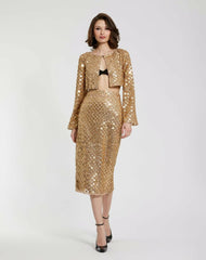 Skirts | Women Mac Duggal Georgette Embellished Fitted Midi Pencil Skirt Antique Gold