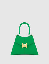 Top Handle Bags | Women Mac Duggal Angular Small Green Leather Handbag With Gold Hardware Spring Green