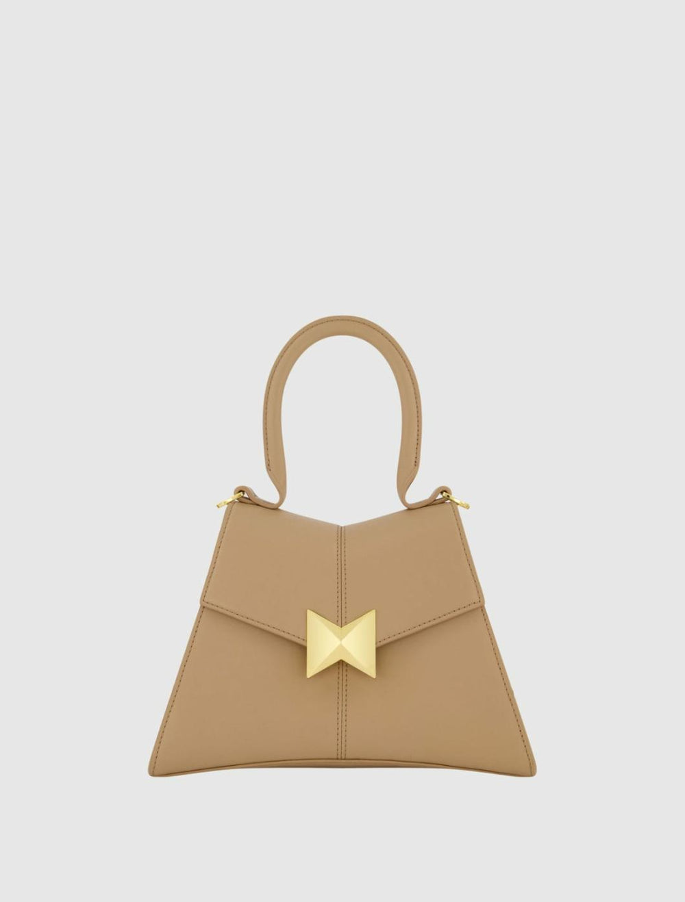 Top Handle Bags | Women Mac Duggal Angular Small Taupe Leather Handbag With Gold Hardware Taupe