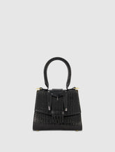 Top Handle Bags | Women Mac Duggal Buckled Mini Croco Black Leather Handbag With Detachable Strap Black
