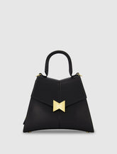 Top Handle Bags | Women Mac Duggal Medium Angular Black Leather Handbag With Gold Hardware Black