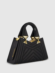 Top Handle Bags | Women Mac Duggal Quilted Napa Leather Angular Handbag Black