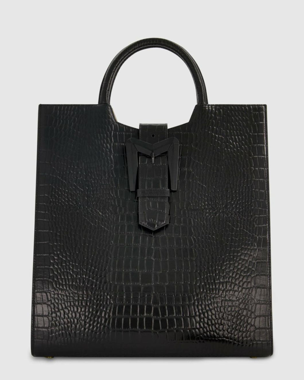 Totes | Women Mac Duggal Buckled Maxi Croco Black Leather Tote Bag Black