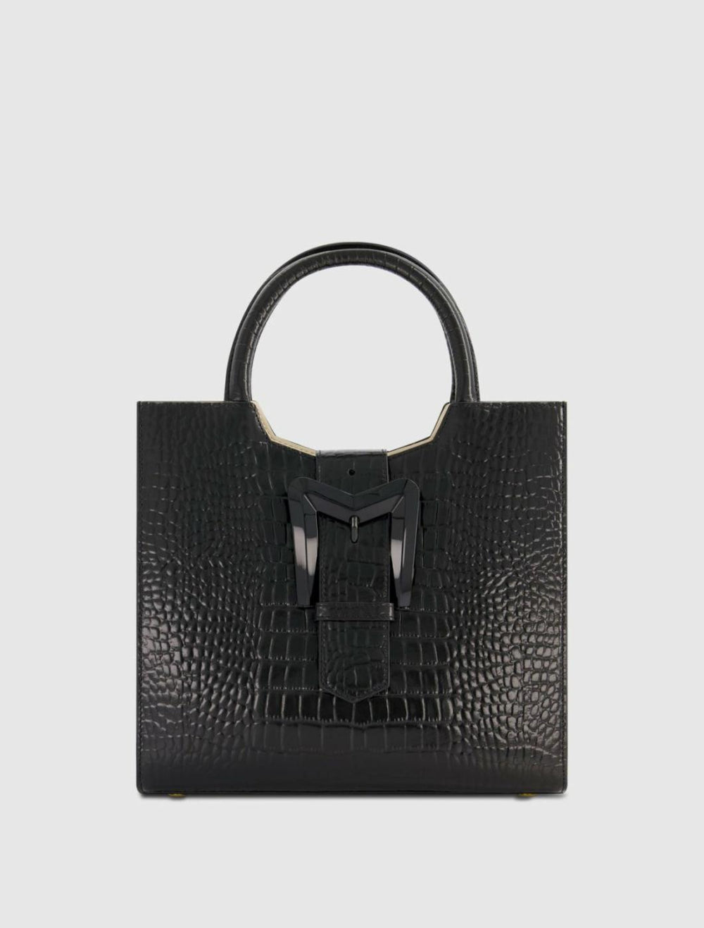 Totes | Women Mac Duggal Buckled Medium Croco Black Leather Tote Bag With Detachable Strap Black