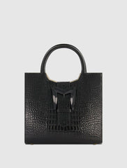 Totes | Women Mac Duggal Buckled Medium Croco Black Leather Tote Bag With Detachable Strap Black