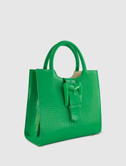 Totes | Women Mac Duggal Buckled Medium Croco Green Leather Tote Bag With Detachable Strap Spring Green