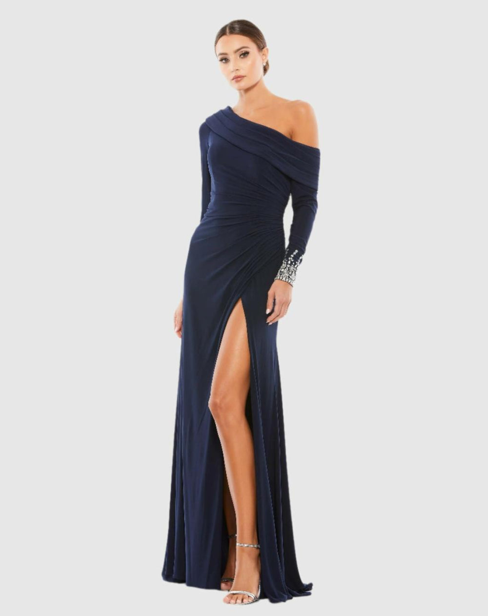 Best Sellers | Women Mac Duggal Beaded Cuff Drop Shoulder Faux Wrap Dress Midnight