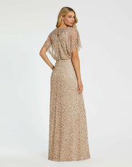 Best Sellers | Women Mac Duggal Beaded Mesh Gown With Shawl Nude Gold