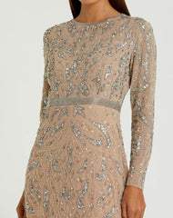 Best Sellers | Women Mac Duggal Beige Beaded Long Sleeve Evening Gown Mocha