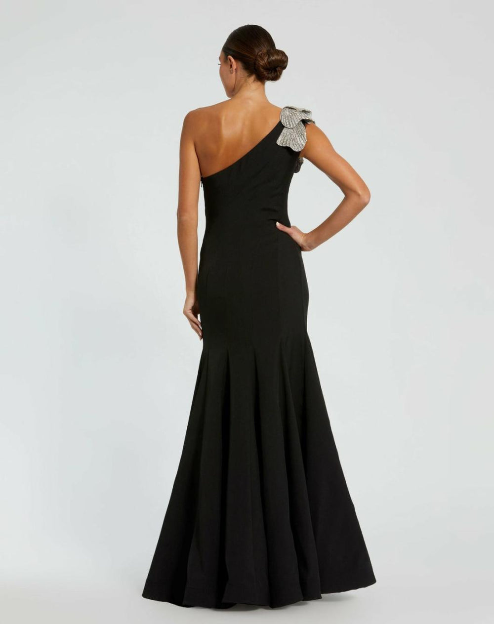 Best Sellers | Women Mac Duggal Black Crepe One Shoulder Gown With Flower Black