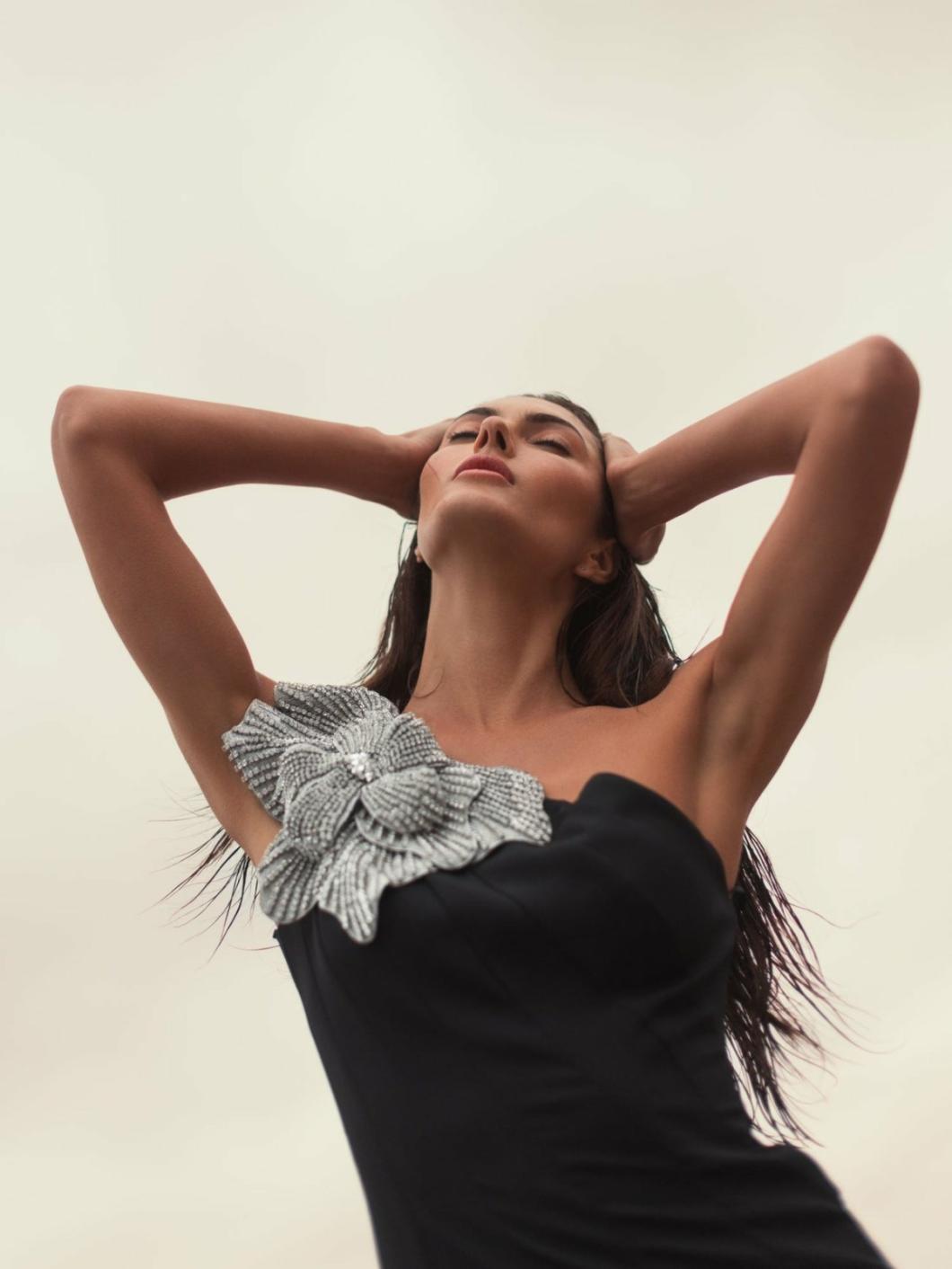 Best Sellers | Women Mac Duggal Black Crepe One Shoulder Gown With Flower Black