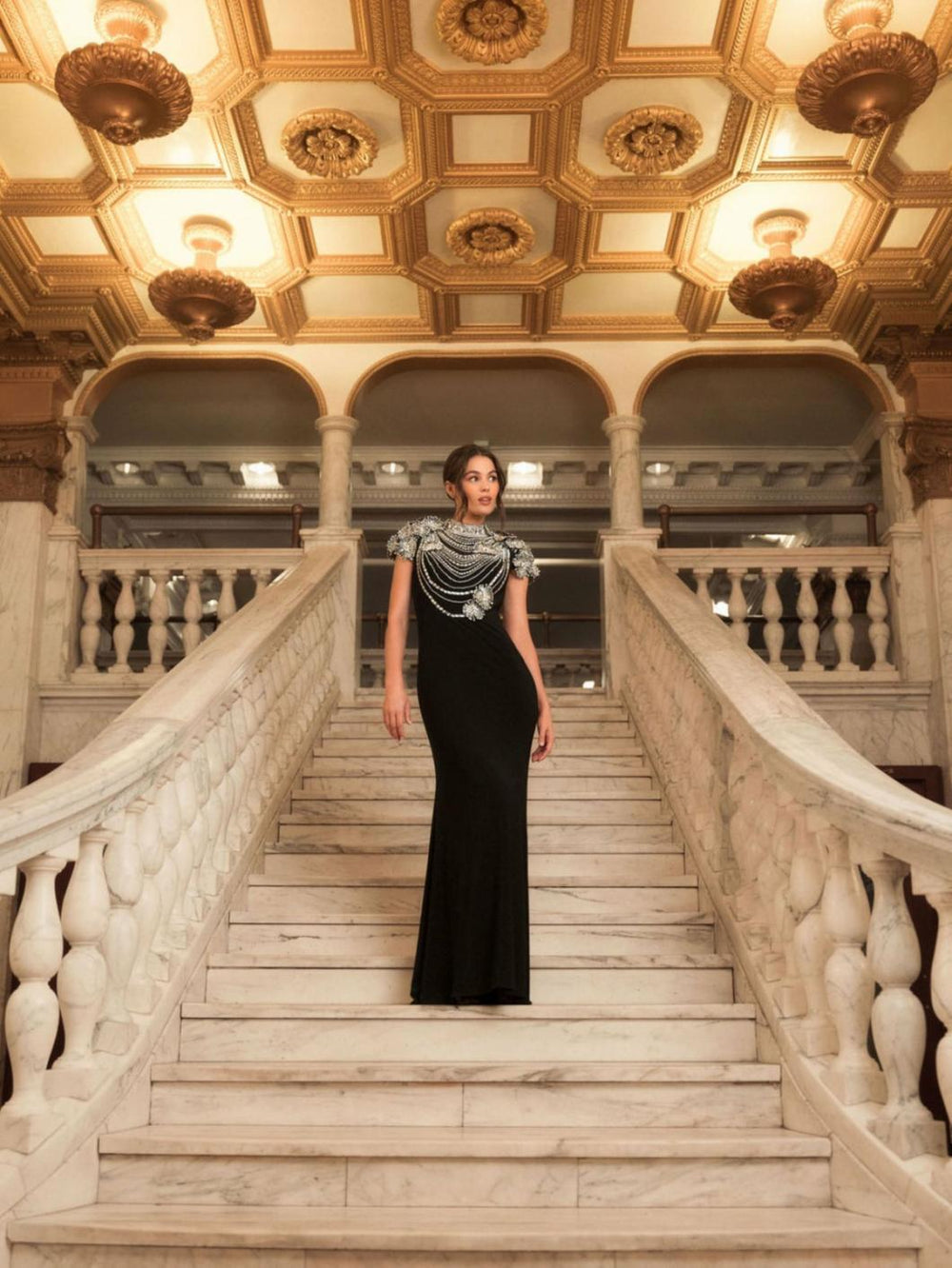 Best Sellers | Women Mac Duggal Black High Neck Embellished Column Gown Black