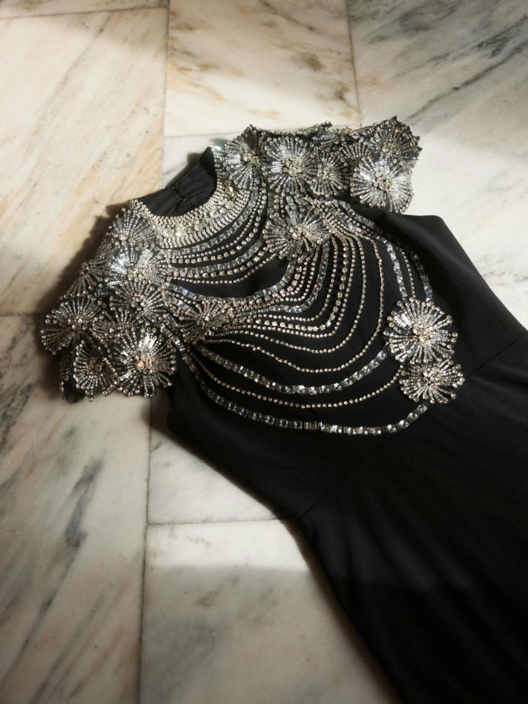 Best Sellers | Women Mac Duggal Black High Neck Embellished Column Gown Black