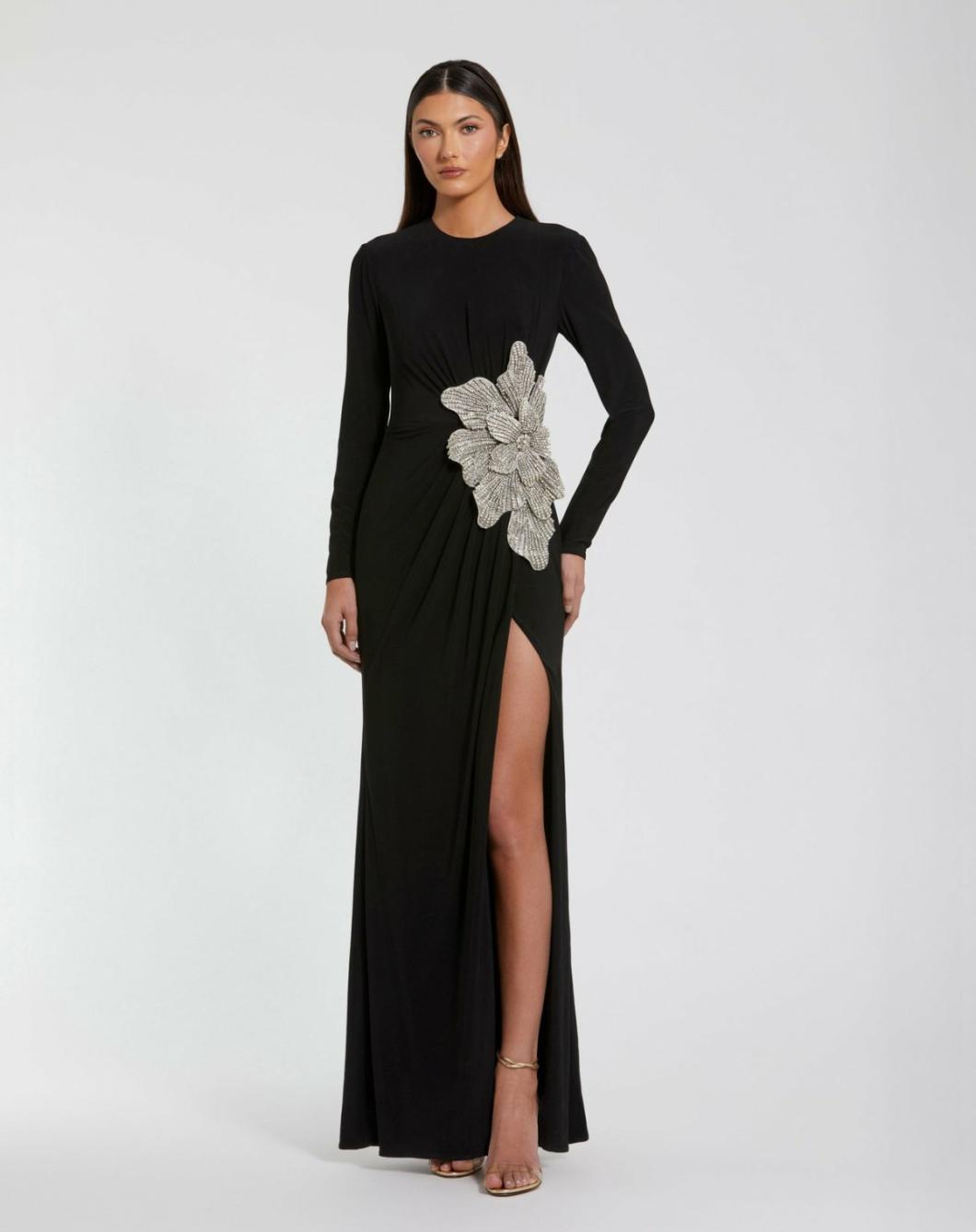 Best Sellers | Women Mac Duggal Black Jersey Gown With Embellished Flower Black