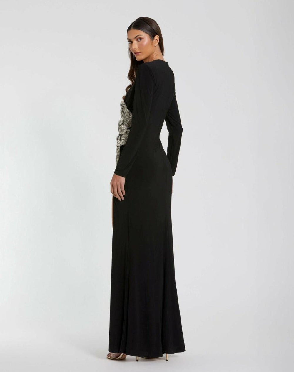 Best Sellers | Women Mac Duggal Black Jersey Gown With Embellished Flower Black