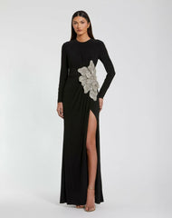 Best Sellers | Women Mac Duggal Black Jersey Gown With Embellished Flower Black