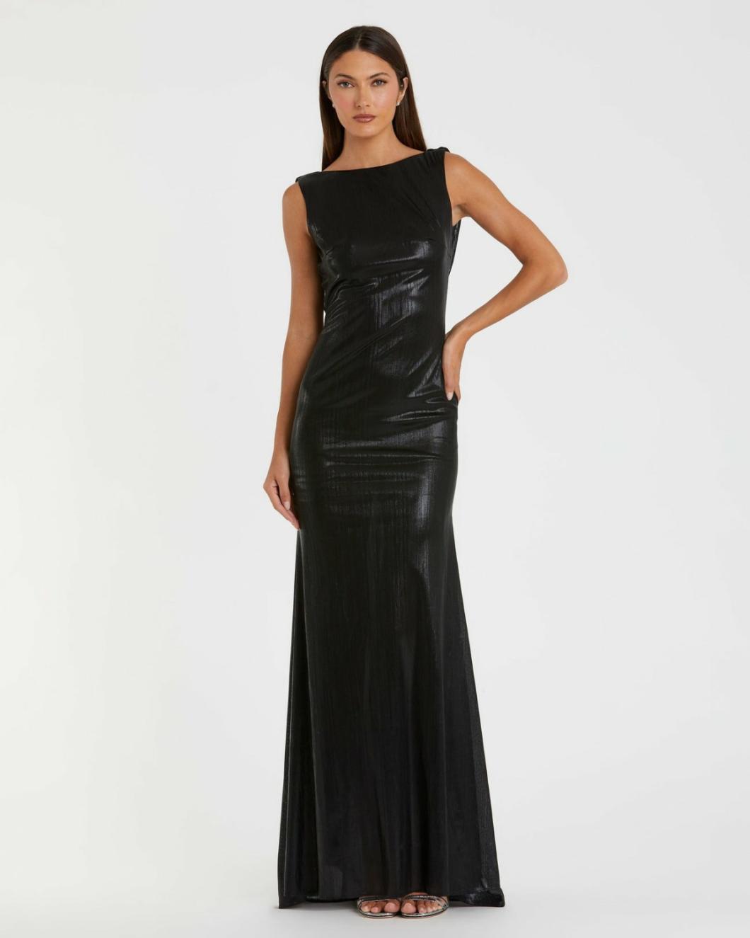 Best Sellers | Women Mac Duggal Black Metallic Jersey Cowl Back Column Gown Black