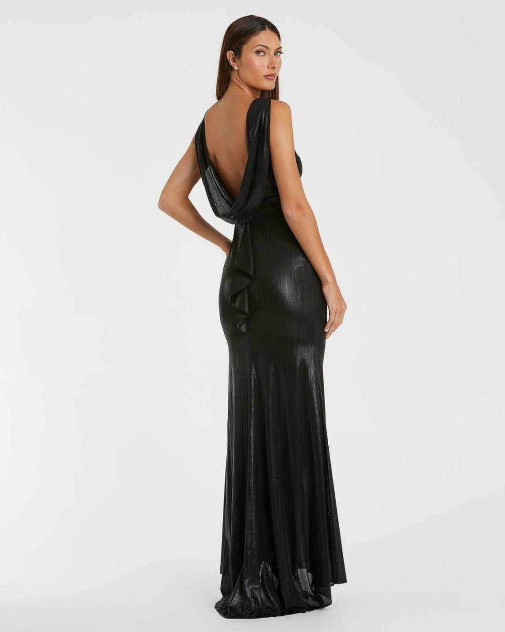 Best Sellers | Women Mac Duggal Black Metallic Jersey Cowl Back Column Gown Black