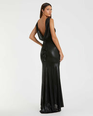 Best Sellers | Women Mac Duggal Black Metallic Jersey Cowl Back Column Gown Black