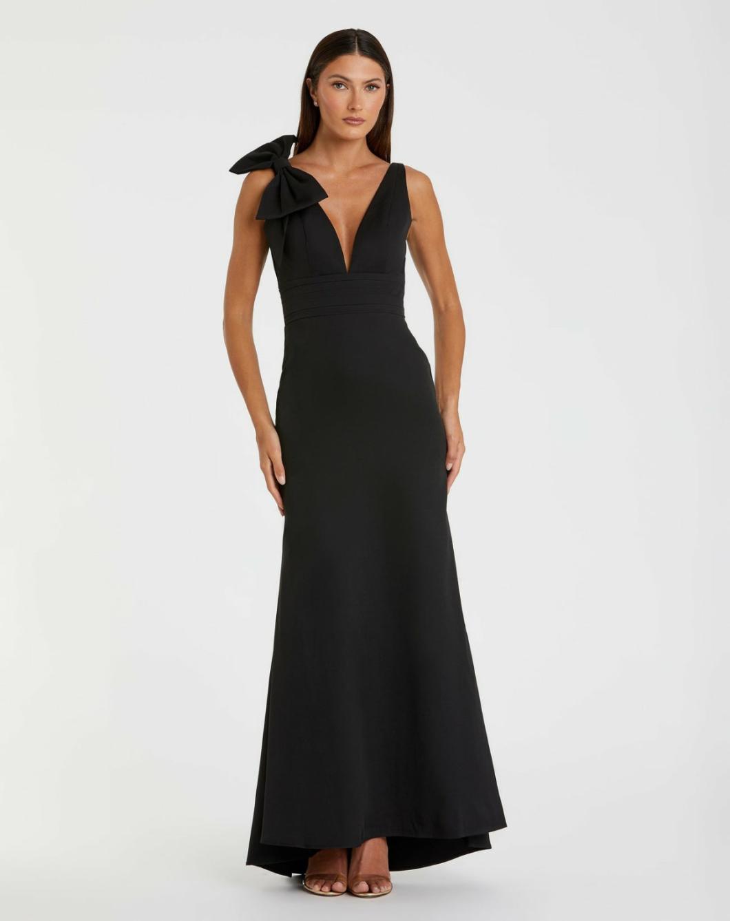 Best Sellers | Women Mac Duggal Black Sleeveless V Neck Bow Detail Mermaid Gown Black