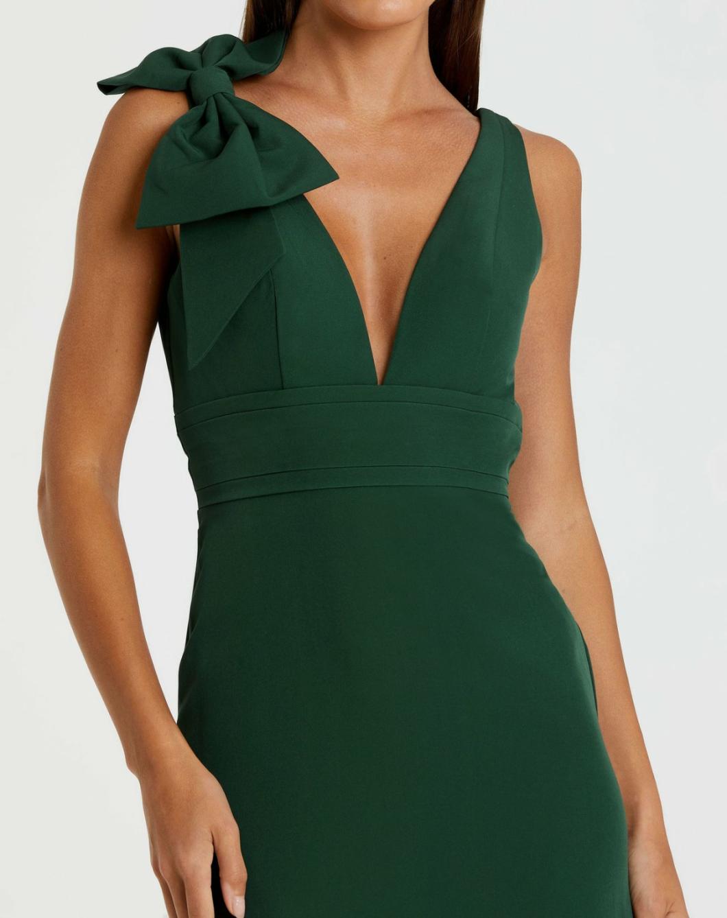 Best Sellers | Women Mac Duggal Dark Green Sleeveless V Neck Bow Detail Mermaid Gown Emerald