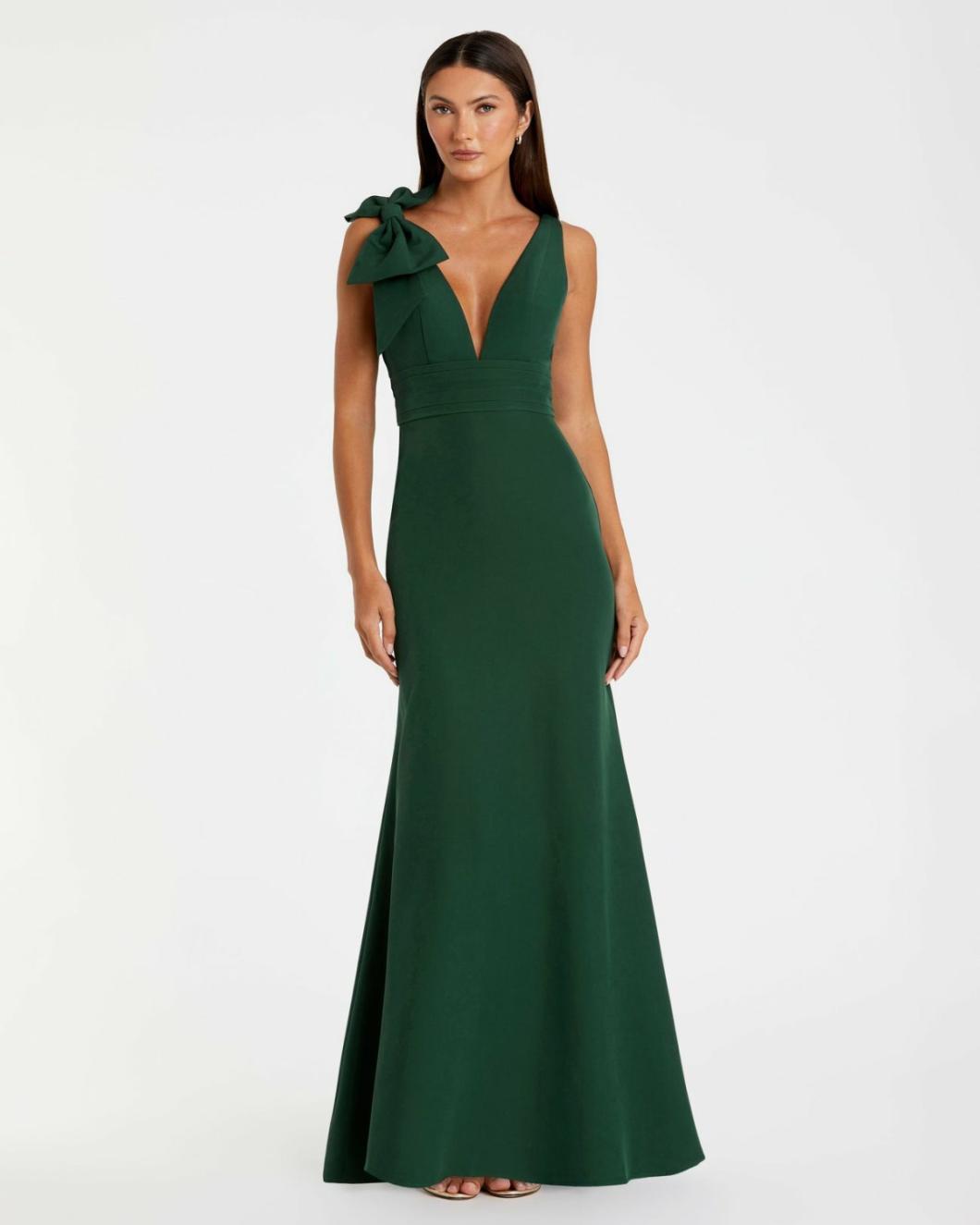 Best Sellers | Women Mac Duggal Dark Green Sleeveless V Neck Bow Detail Mermaid Gown Emerald