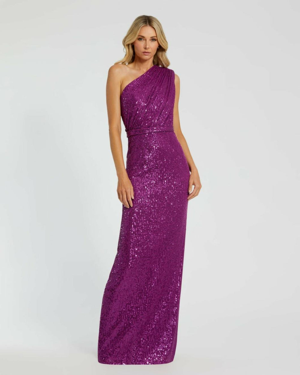 Best Sellers | Women Mac Duggal Dark Purple Sequined Ruched One Shoulder Gown Purple