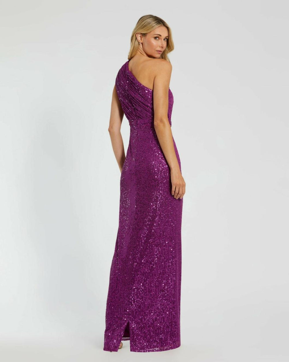 Best Sellers | Women Mac Duggal Dark Purple Sequined Ruched One Shoulder Gown Purple