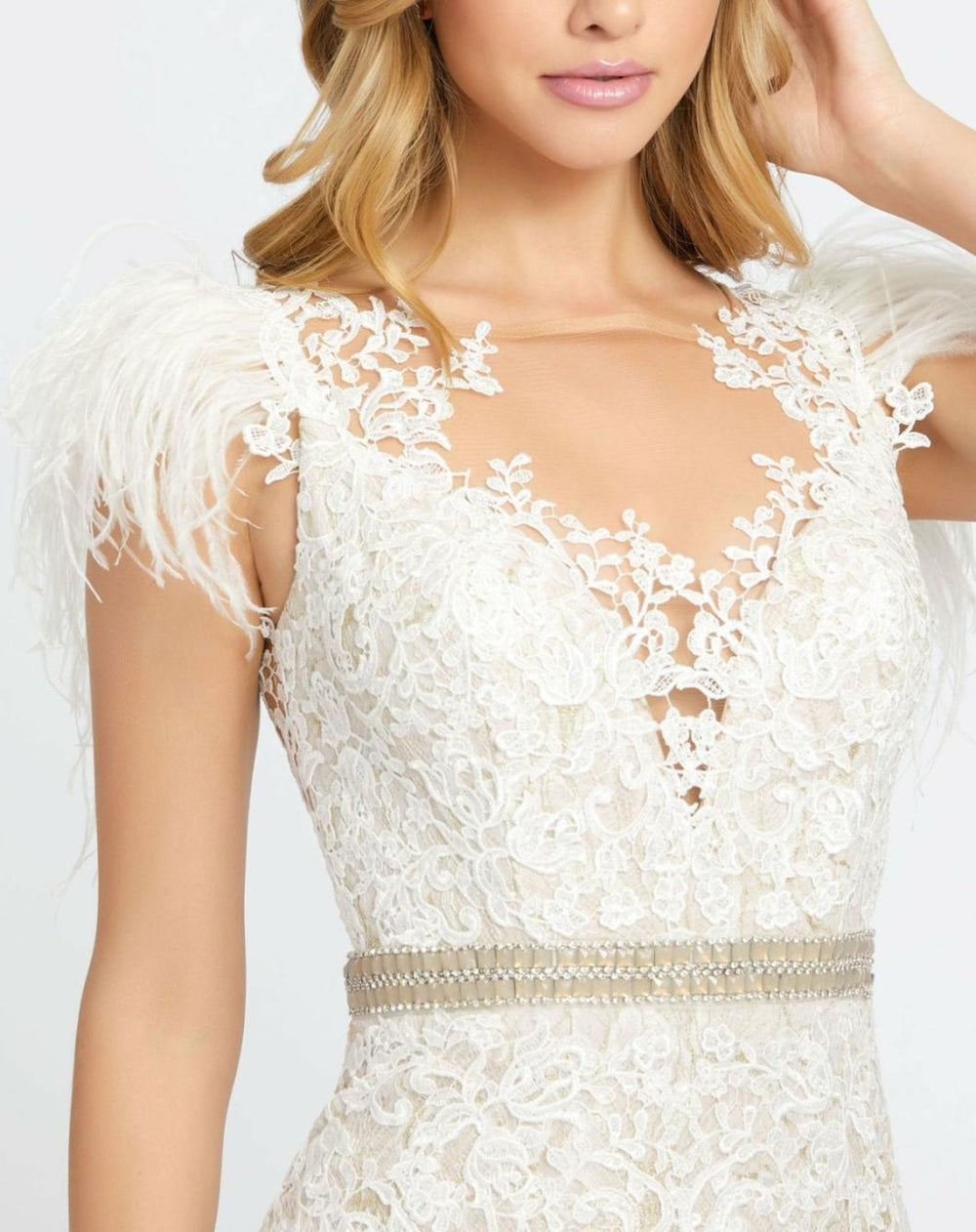 Best Sellers | Women Mac Duggal Embellished Feather Cap Sleeve Illusion Neck Trumpet Gown Sage