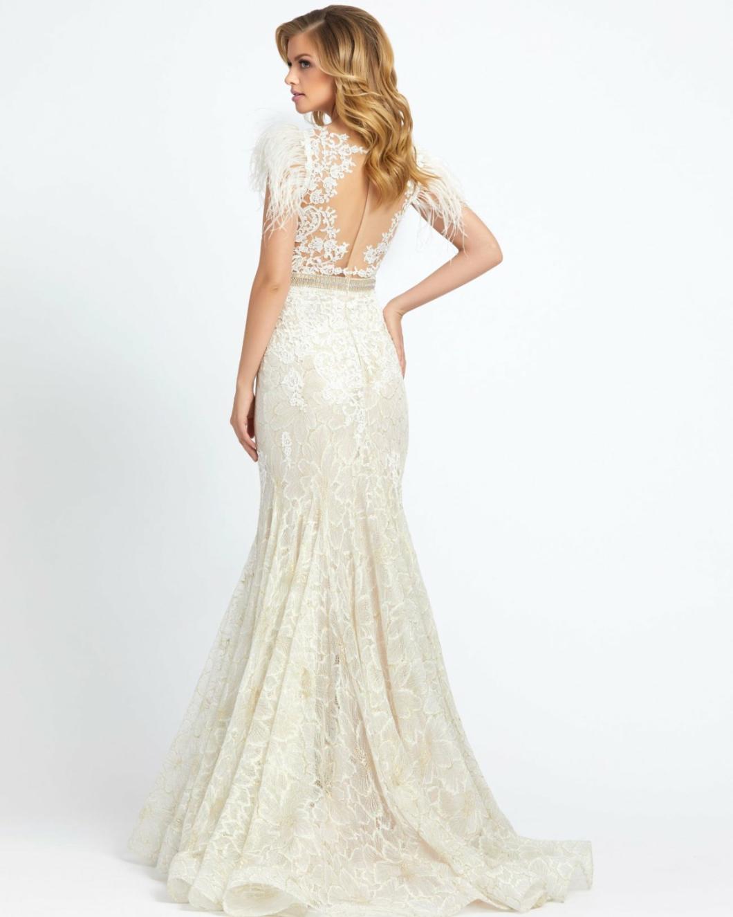 Best Sellers | Women Mac Duggal Embellished Feather Cap Sleeve Illusion Neck Trumpet Gown Sage