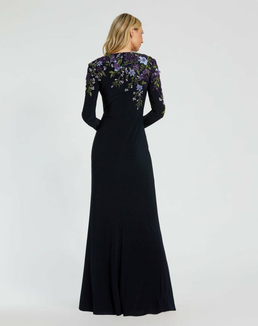 Best Sellers | Women Mac Duggal Embellished Long Sleeve Fitted Jersey Gown Midnight