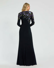 Best Sellers | Women Mac Duggal Embellished Long Sleeve Fitted Jersey Gown Midnight