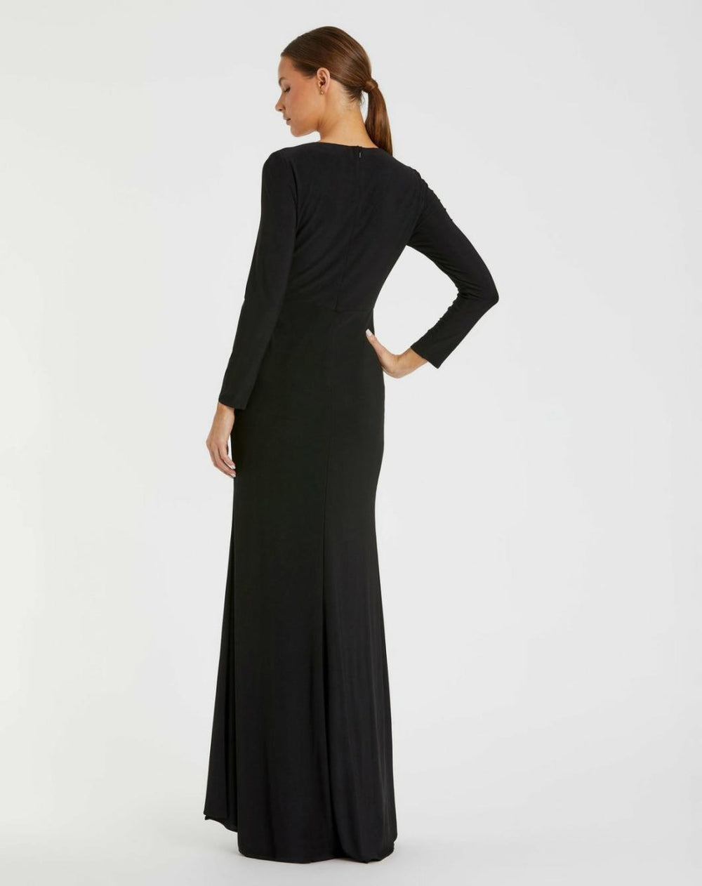 Best Sellers | Women Mac Duggal Faux Wrap Long Sleeve Gown W/ Appliqué Detail Black