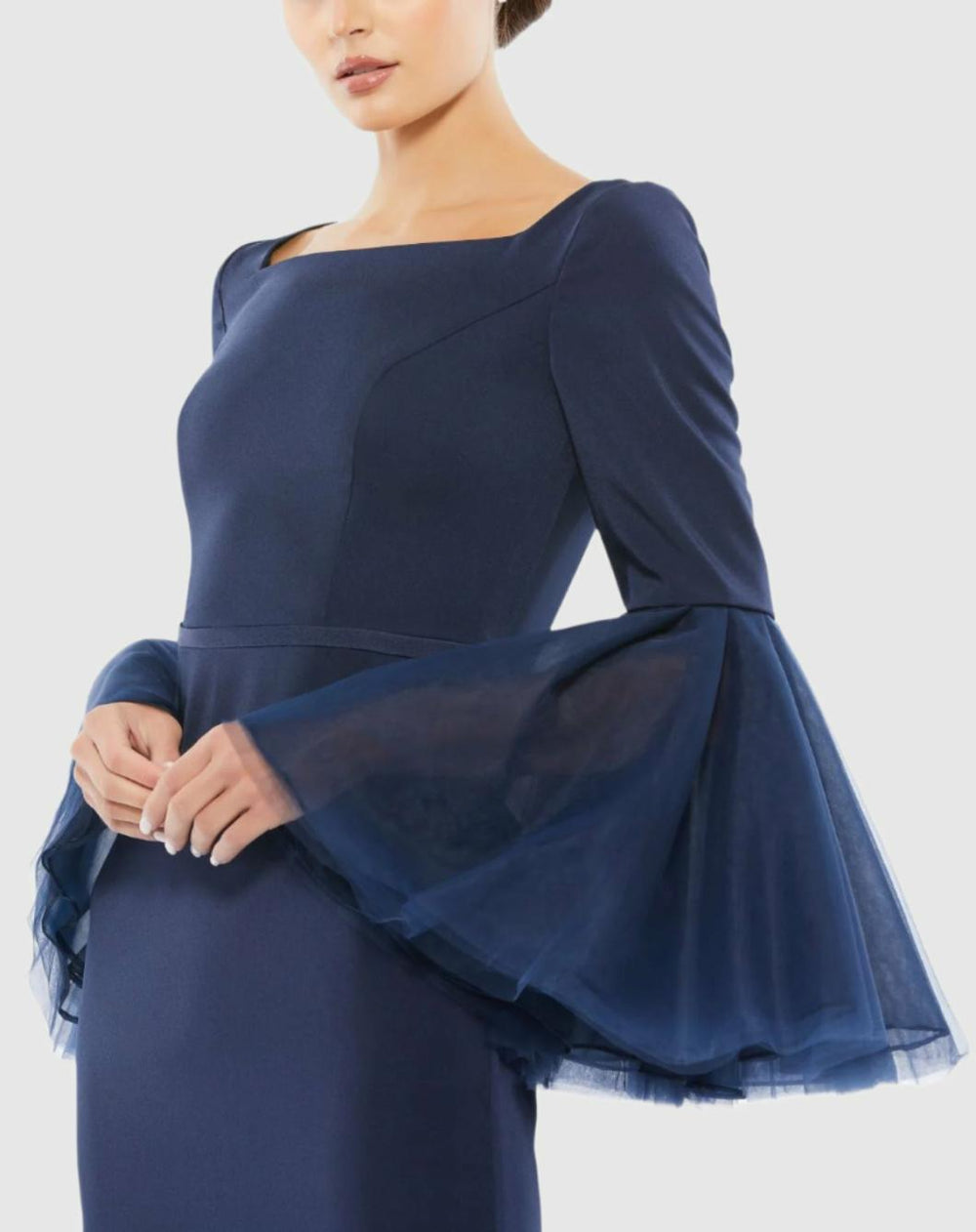 Best Sellers | Women Mac Duggal Flounce Sleeve Square Neck Column Gown Navy