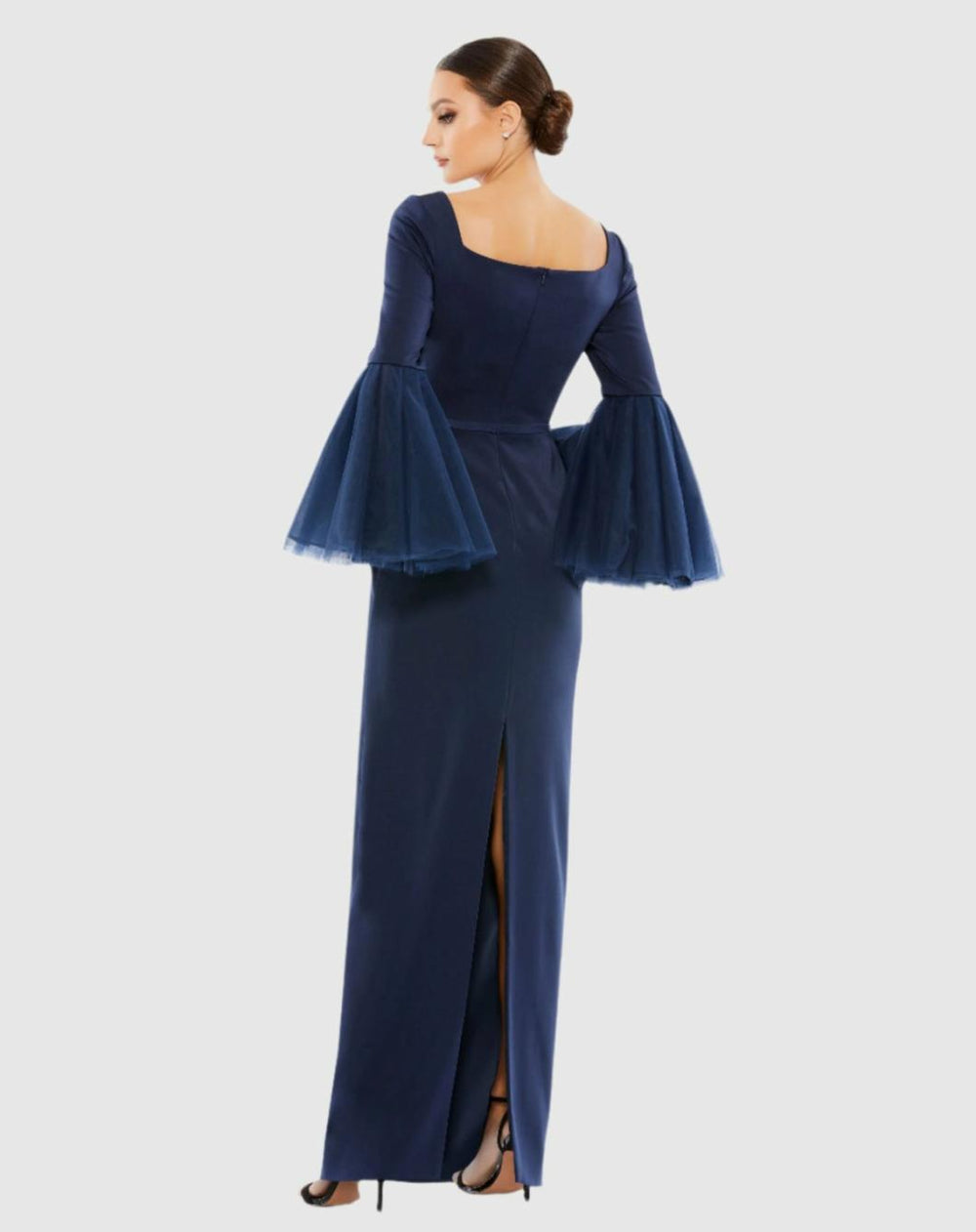 Best Sellers | Women Mac Duggal Flounce Sleeve Square Neck Column Gown Navy