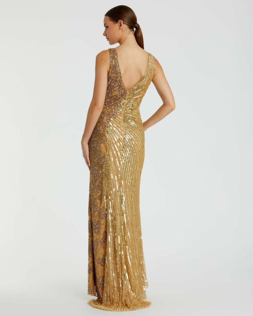 Best Sellers | Women Mac Duggal Gold Beaded Floral Sleeveless Gown Gold