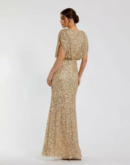 Best Sellers | Women Mac Duggal Gold Draped Sleeve V Neck Gown Nude Gold